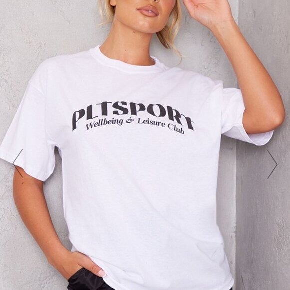 PRETTYLITTLETHING WHITE PLT SPORT OVERSIZED T-SHIRT L NEW - Picture 2 of 7